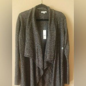 NY&Co Size L Sparkly black/gray/silver Open Front Waterfall Long Sleeve Sweater